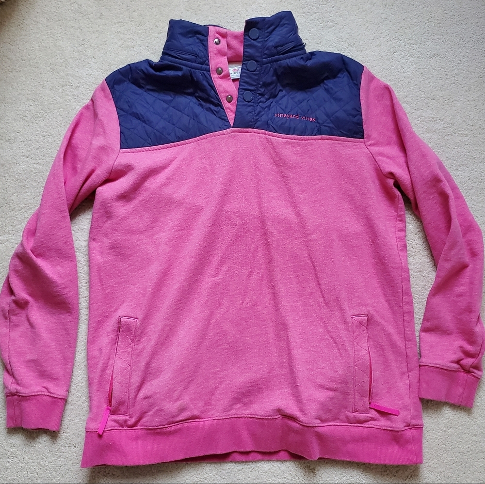 Vineyard Vines Performance Pink Blue Quilted Pullover with Hood szS